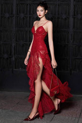 Bustier Sequin Ruffle Maxi Dress